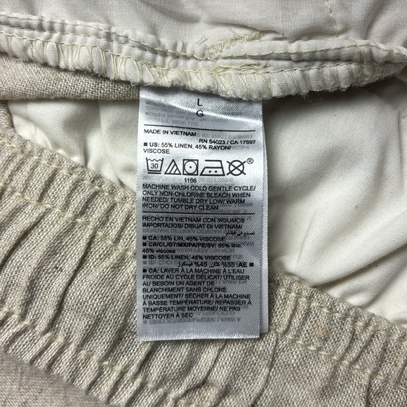 Old Navy Tan Flax Linen Taper Pull On Pants w/ Hidden Drawstring Belt, Sz L - Picture 5 of 11